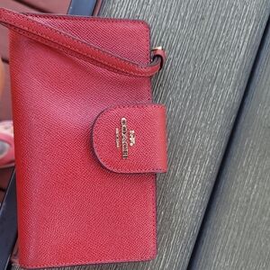 Coach Red Textured Leather Wristlet